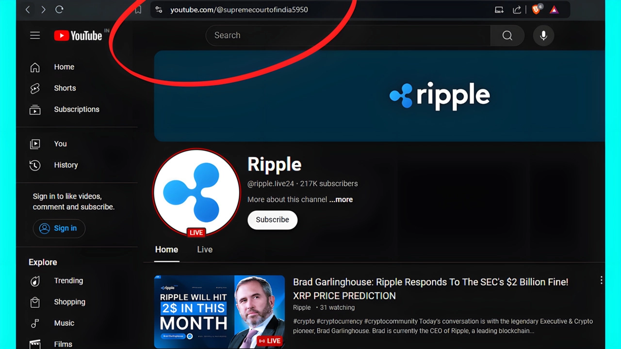 Kênh YouTube của Tòa án Tối cao Ấn Độ bị hack để shill Ripple (XRP)